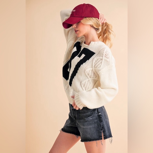 Aemi+Co Contrast Number Cable Knit Drop Shoulder Sweater 10010096629 - Picture 3 of 7